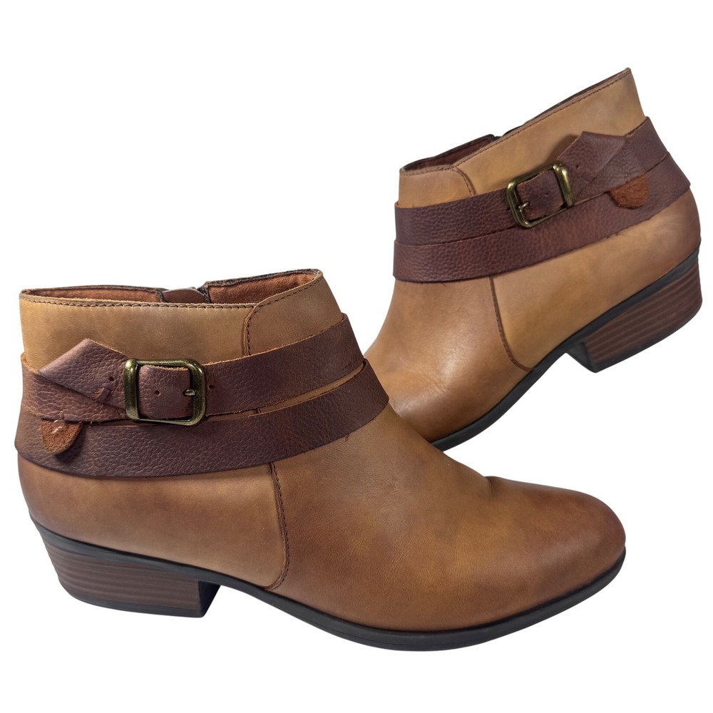Clarks Collection Brown Leather Ankle Boots Buckle Detail Women's Size 9.5M‎